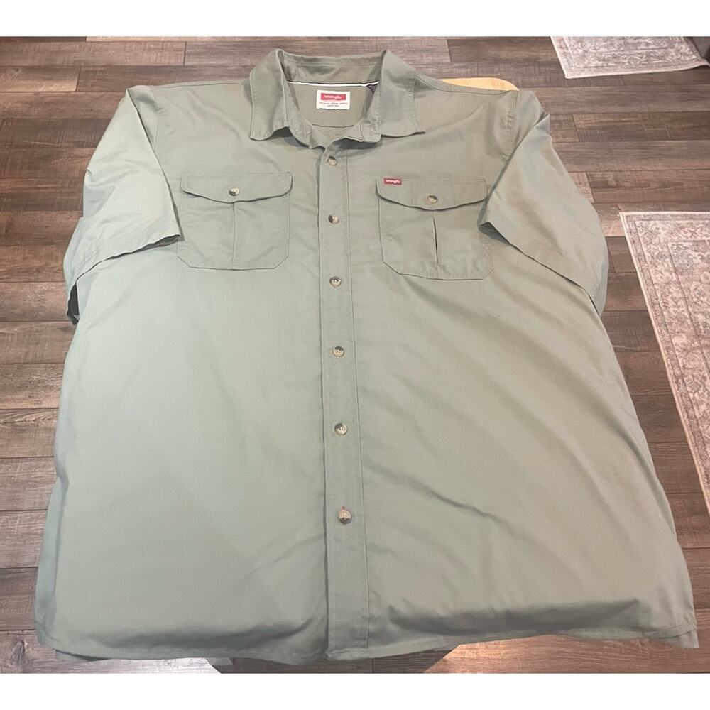 Wrangler Army Olive Green Relaxed Fit Short Sleeve Button Down Shirt XXL Grunge